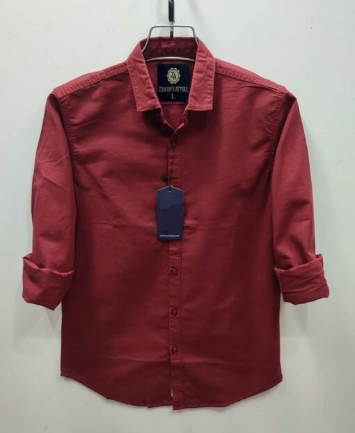 Men's Solid Color Cotton Shirt - Maroon