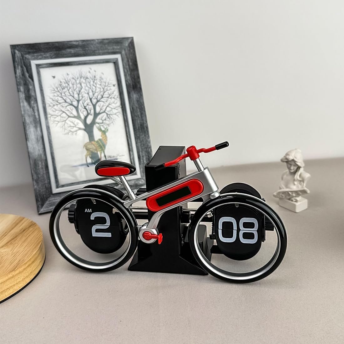 MidClock HY-F117 Unique Bicycle Vintage Flip Desk Clock – White + Red Color