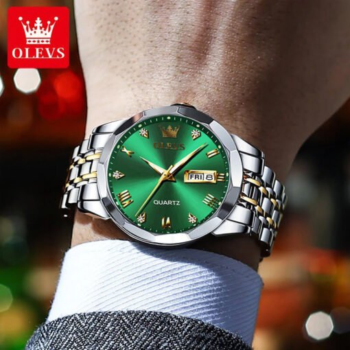 OLEVS 9931G New Exclusive Design Quartz Watch for Men (Green Dial) - Image 3