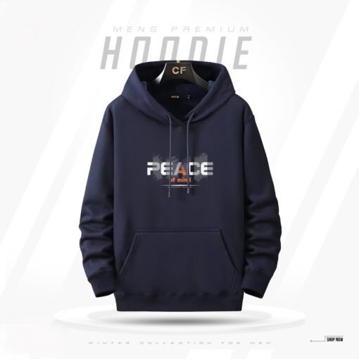 Men's Winter Hoodie (Peace) - Navy Blue