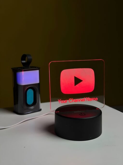 Customizable YouTube Logo Design Acrylic Multicolor Night Lamp – Black & White - Image 2