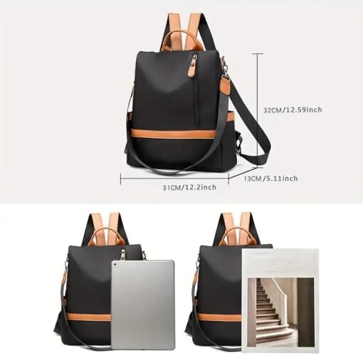 Women Large Capacity Outdoor Tote Bag (Orange & Black) - Image 5