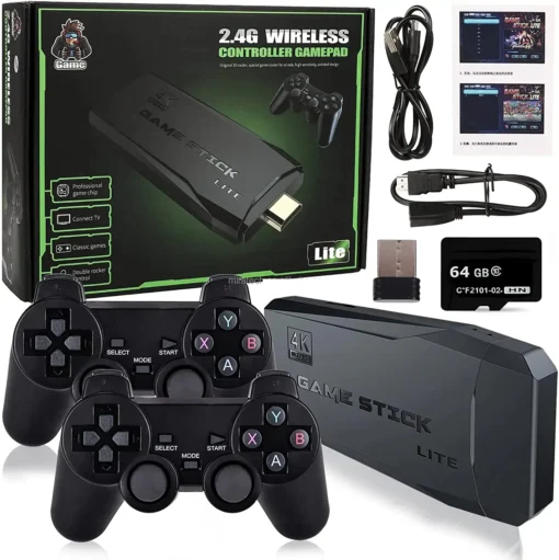64GB Built-in 20,000 Games Stick with 2 Wireless Controllers – 4K HD Video Game Console