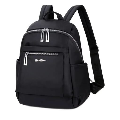 Nylon Backpack Durable Waterproof Casual Shoulder Bag; Color- Black/Purple