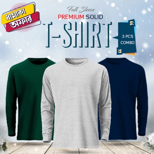 3 pcs Full Sleeve Solid T-Shirt Combo