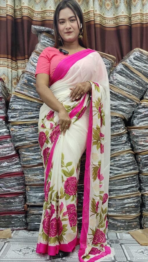 Indian Soft Weightless Georgette Saree With Matching Blouse Piece for Women 5