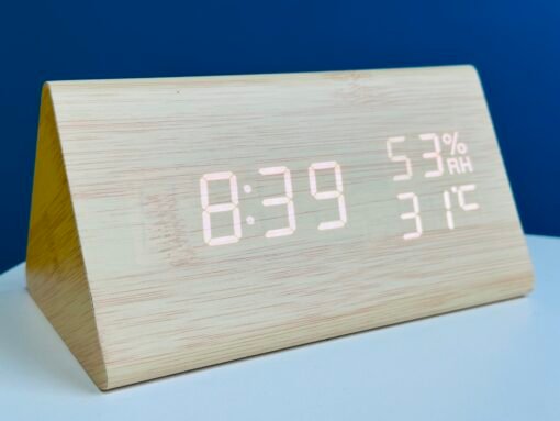 Triangle Wooden Style Digital LED Clock – Stylish & Multifunctional Desk Clock - Image 3