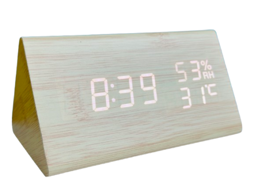 Triangle Wooden Style Digital LED Clock – Stylish & Multifunctional Desk Clock - Image 2