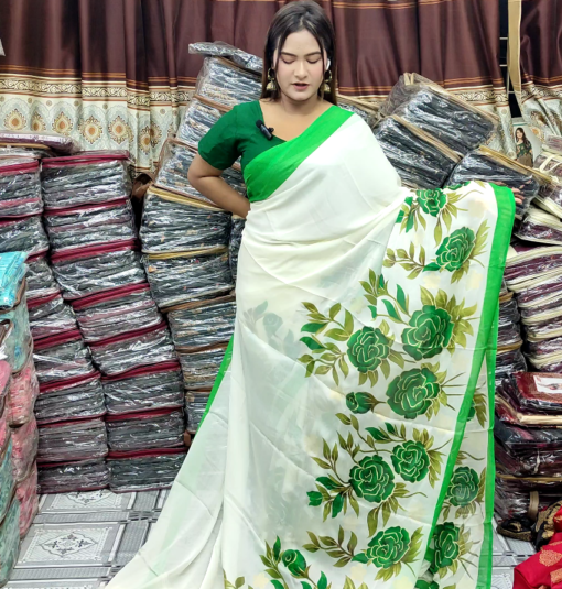 ইন্ডিয়ান সফট ওয়েটলেস জর্জেট শাড়ি