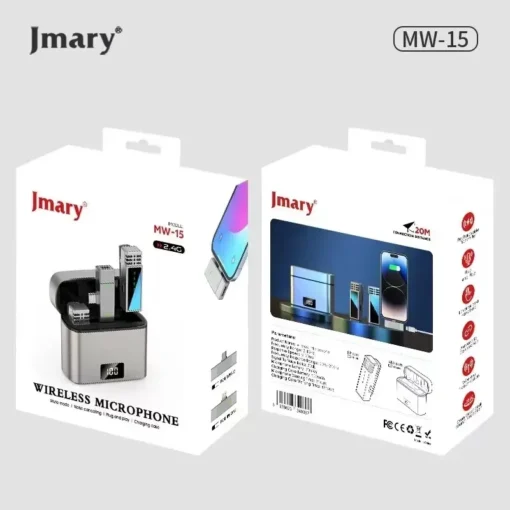 Jmary MW-15 Dual Wireless Microphone with Charging Case | 2.4G Type-C Mic for Mobile (Up to 48H Battery) - Image 2