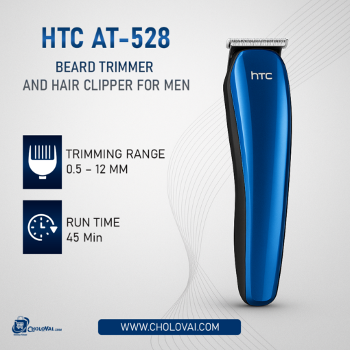 HTC AT-528 Cordless Hair Clipper for Men – Rechargeable Professional Trimmer with Stainless Steel Blades - Image 2