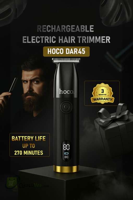 HOCO DAR45 Rechargeable Hair Trimmer – 7000 RPM Motor, 270 Min Runtime, Digital Display - Image 4