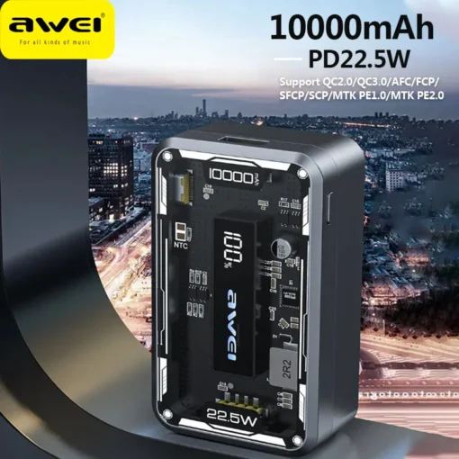 Awei P111K 10000mAh PD22.5W Fast Charging Power Bank – PC- 8713 - Image 3