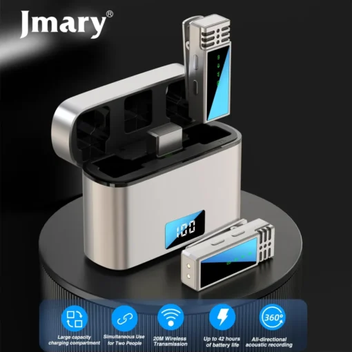 Jmary MW-15 Dual Wireless Microphone with Charging Case | 2.4G Type-C Mic for Mobile (Up to 48H Battery) - Image 3