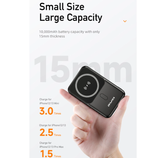 Awei P139K 10000mAh Magnetic Wireless Power Bank – 15W Wireless + 22.5W Fast Charging | Magnetic Snap-On Charger - Image 3