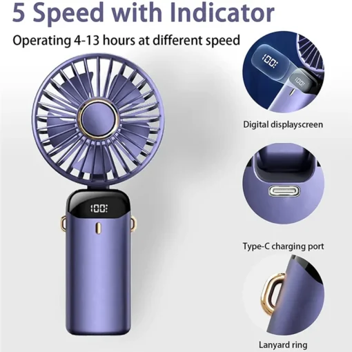 Portable Fairy Wand Handheld Fan – 5000mAh Rechargeable | 5-Speed Airflow | LED Display | PC- 8564 - Image 6