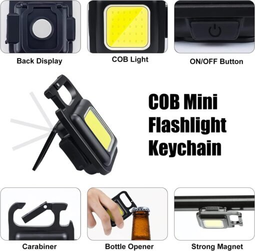 GEBSKI 800 Lumen Rechargeable COB Keychain Flashlight – 3 Lighting Modes, Magnetic Base, Bottle Opener -3978 - Image 8
