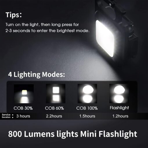 GEBSKI 800 Lumen Rechargeable COB Keychain Flashlight – 3 Lighting Modes, Magnetic Base, Bottle Opener -3978 - Image 6