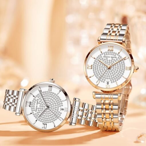 TRSOYE 8821 Two-Tone Ladies Chain Watch with Calendar | Waterproof - Image 7