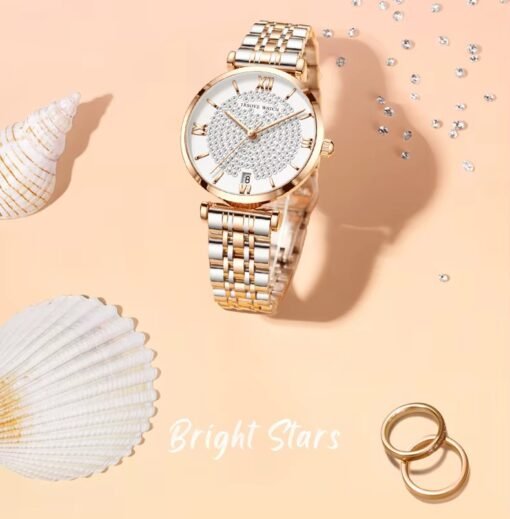 TRSOYE 8821 Two-Tone Ladies Chain Watch with Calendar | Waterproof - Image 4