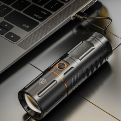 Premium Telescopic Zoom LED Flashlight with 4500mAh Power Bank – Rechargeable Metal Body Type-C Torch Light