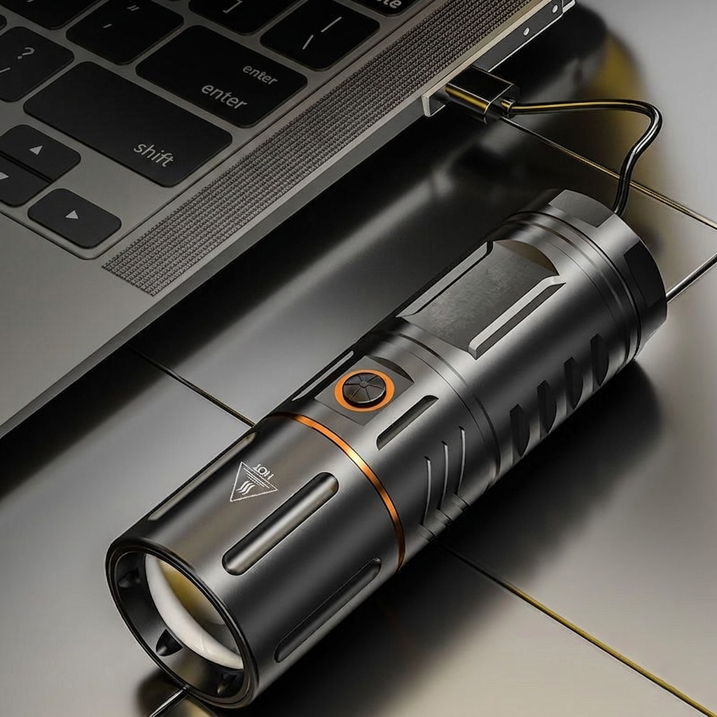 Premium Telescopic Zoom LED Flashlight with 4500mAh Power Bank – Rechargeable Metal Body Type-C Torch Light