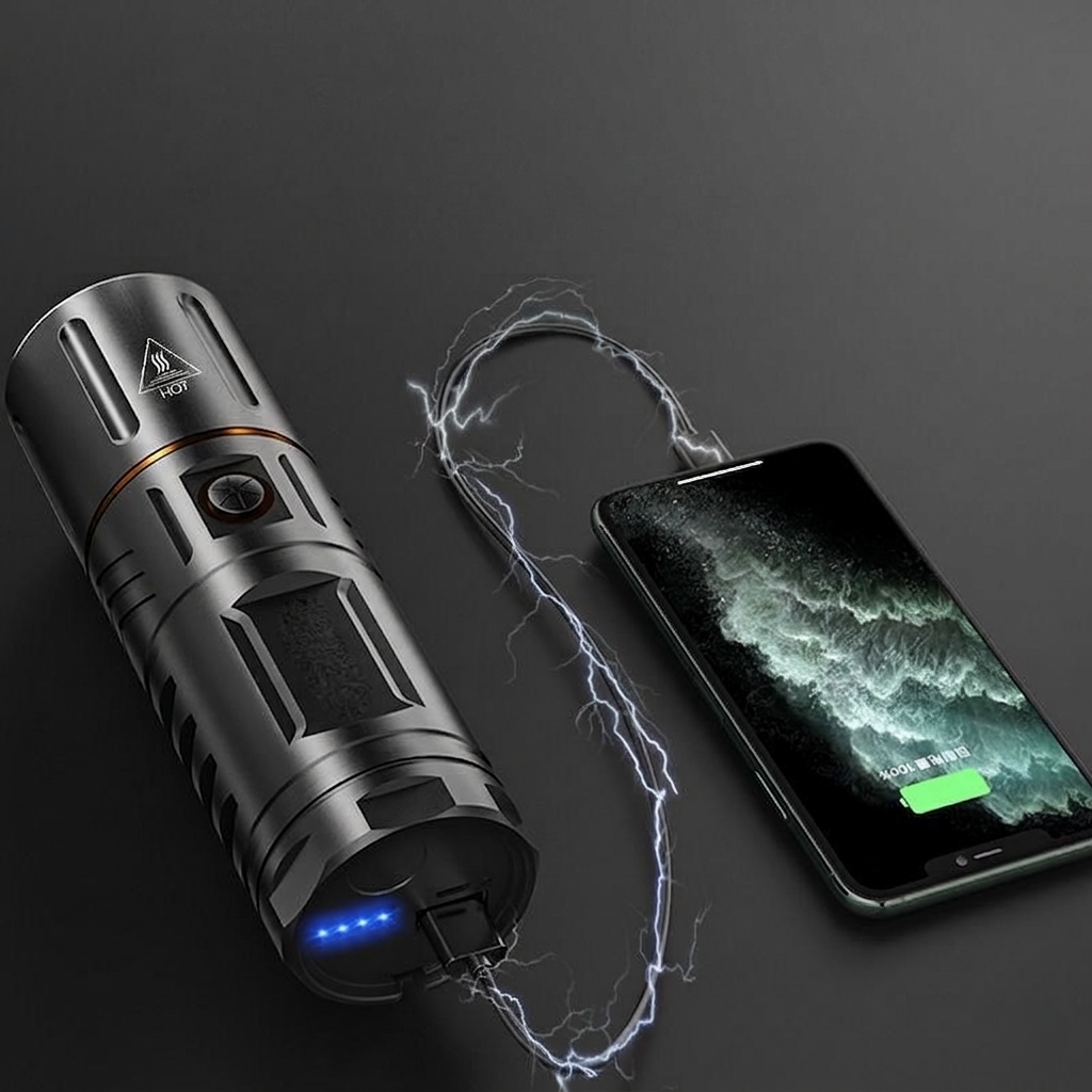Premium Telescopic Zoom LED Flashlight with 4500mAh Power Bank – Rechargeable Metal Body Type-C Torch Light - Image 5