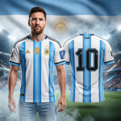 Alternative view of Argentina National Football Team Home Jersey No. 10 | Messi Inspired Argentina World Champion Football Jersey | Premium CLIMACOOL Fan Edition