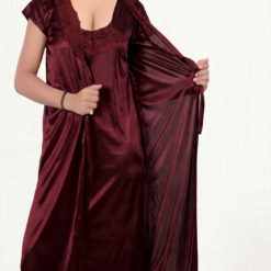 Alternative view of Premium Women's Satin Nighty Set with Matching Robe | Soft Silk Satin Long Nightdress | CODE: A 327