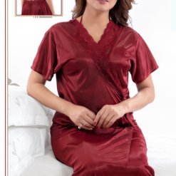 Alternative view of Premium Women's Nighty Set with Matching Robe | Soft Silk Satin Long Nightdress | CODE: A 321