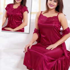 Premium Women's  Nighty Set with Matching Robe | Soft Silk Satin Long Nightdress | CODE: A319
