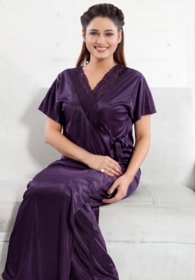 Premium Women's  Nighty Set with Matching Robe | Soft Silk Satin Long Nightdress | CODE: A312