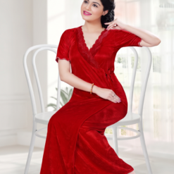 Alternative view of Premium Women's Satin Nighty Set with Matching Robe | Soft Silk Satin Long Nightdress | CODE: BA 861
